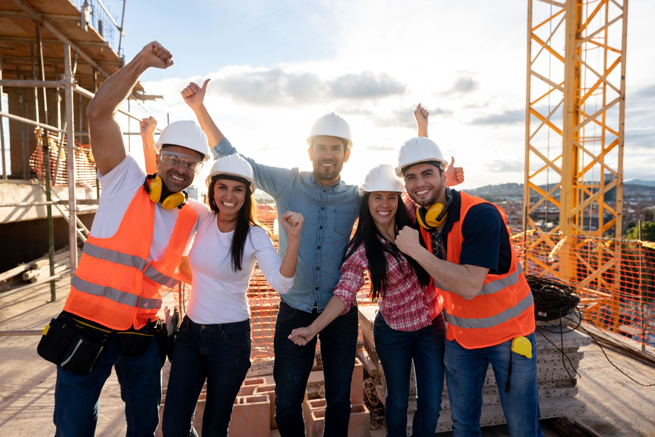 modern water tower construction team